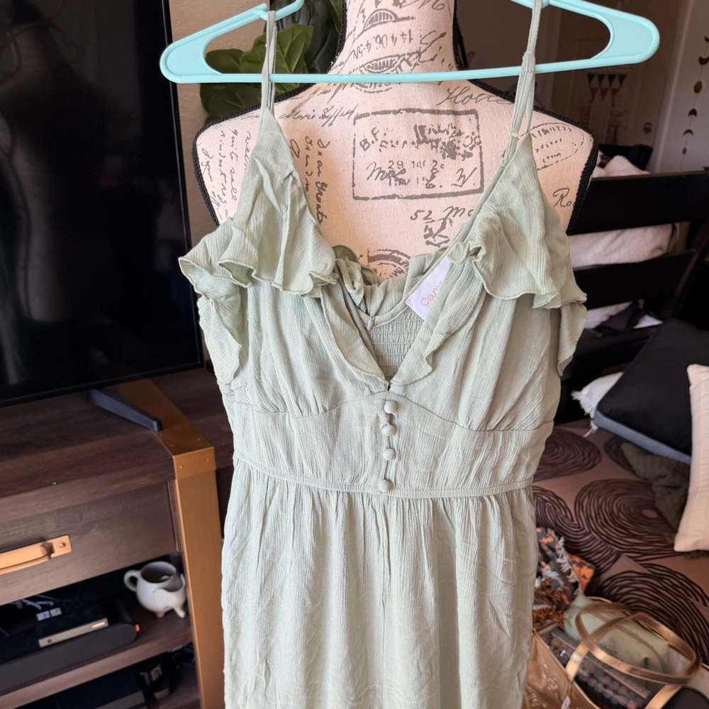 Camarosa Sleeveless Ruffled Jumpsuit, Sage, Size: L